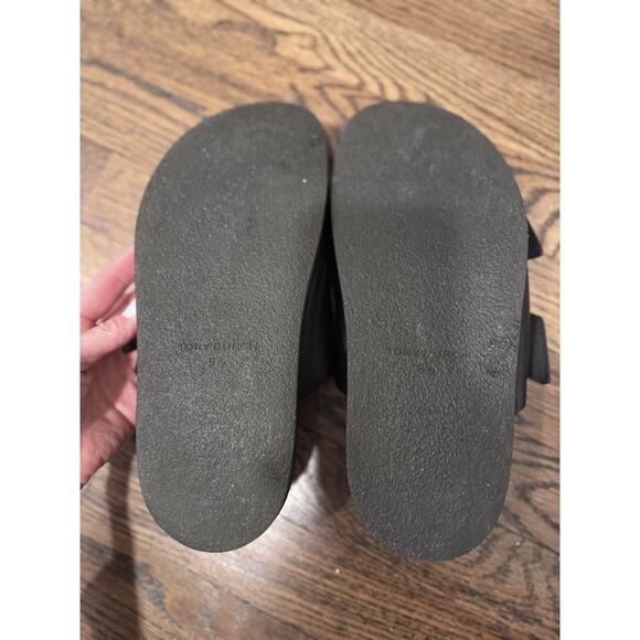 Tory Burch TURNLOCK SPORT SLIDE Black Leather Sz 9.5 Silver Logo Hardware - Picture 7 of 14